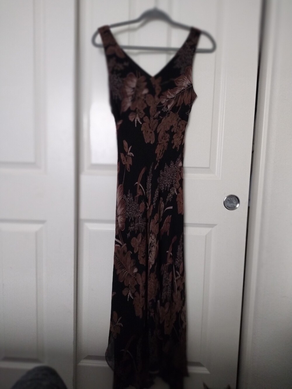 Black Maxi Dress with Brown Floral Print